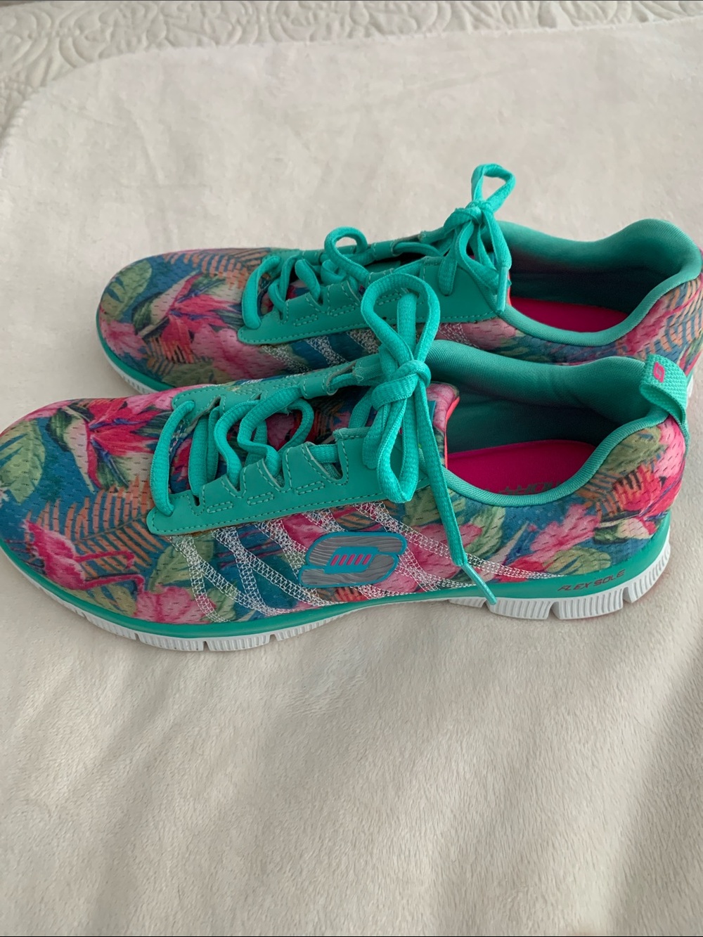 Skechers Teal Floral Print Athletic Sneakers
